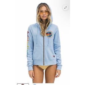 Aviator Nation Venice CA Hoodie in Blue Full Zip Up Adult Size xs ICE